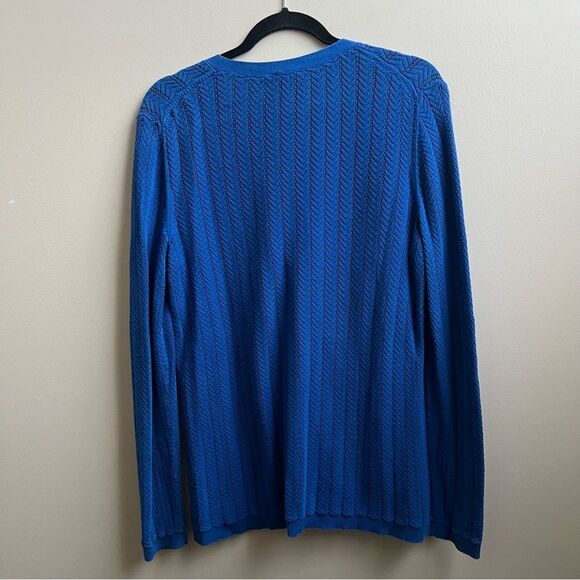 Talbots cotton Sapphire Blue Button Up open weave Cardigan Size M - Picture 2 of 4